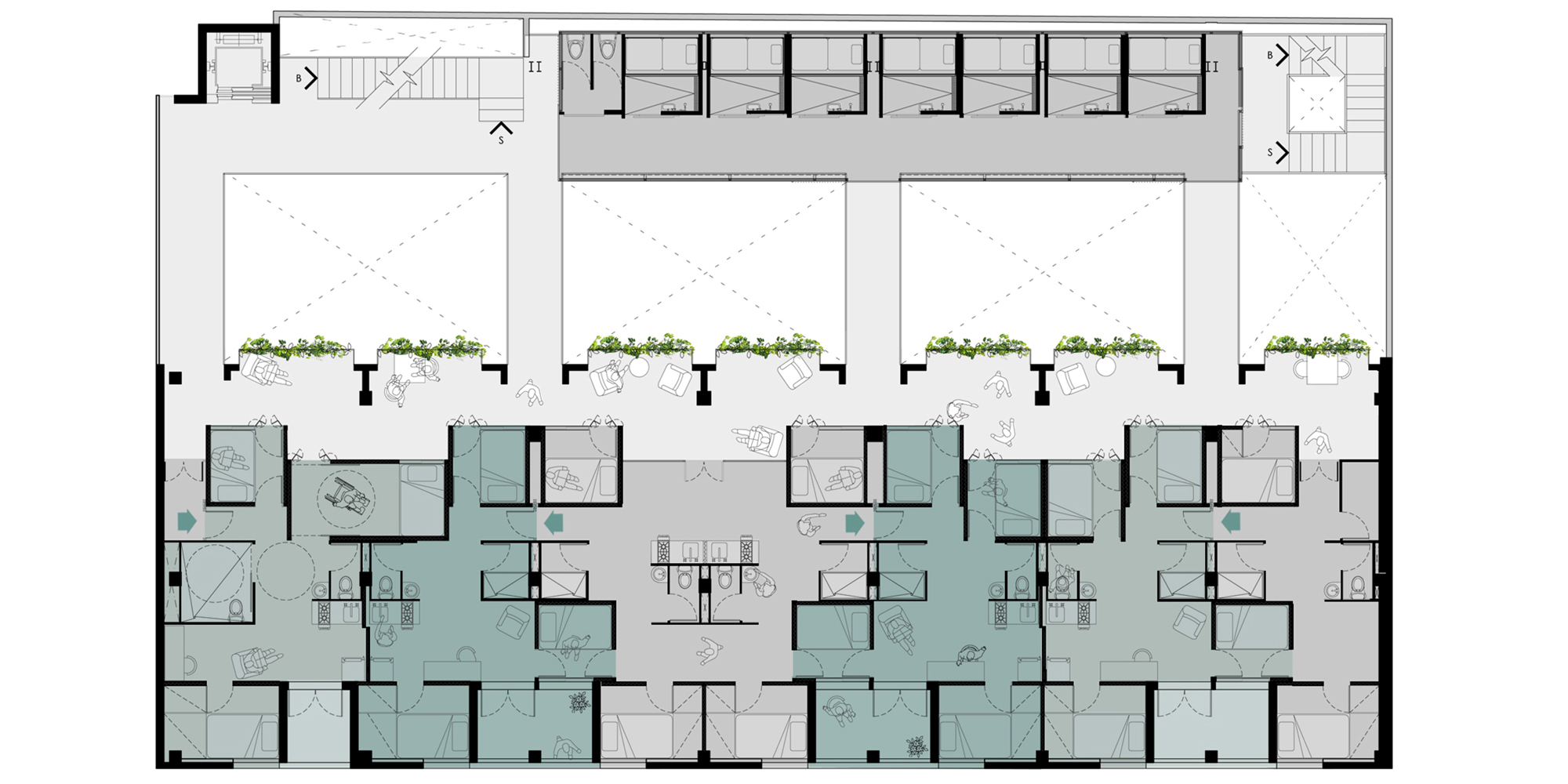 Adaptación para convertir los módulos independientes en apartamentos de 2, 3 y 4 dormitorios en régimen de cohabitación.